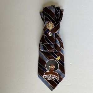 Positive Vibe Junkie Tie: ‘Brown Skinned Girl’ Brown & Blue Striped Tie